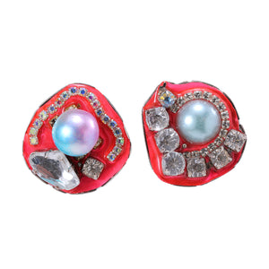 Front-facing view of Pink Rhinestone Stud Earrings by Nikki Couppee