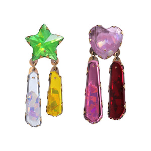 Front-facing view of Heart Star Neogem Drop Earrings by Nikki Couppee