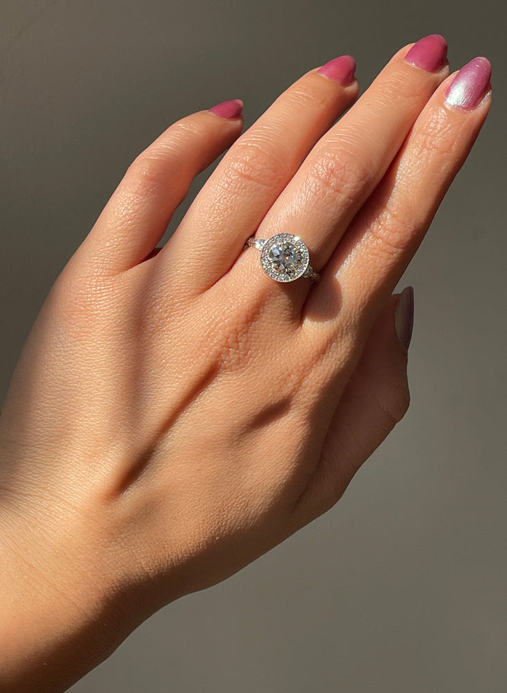 Detail of model wearing Camelot Sapphire and Diamond Ring by The North Way Studio