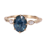 Unheated Montana Sapphire and Marquise Diamond Ring