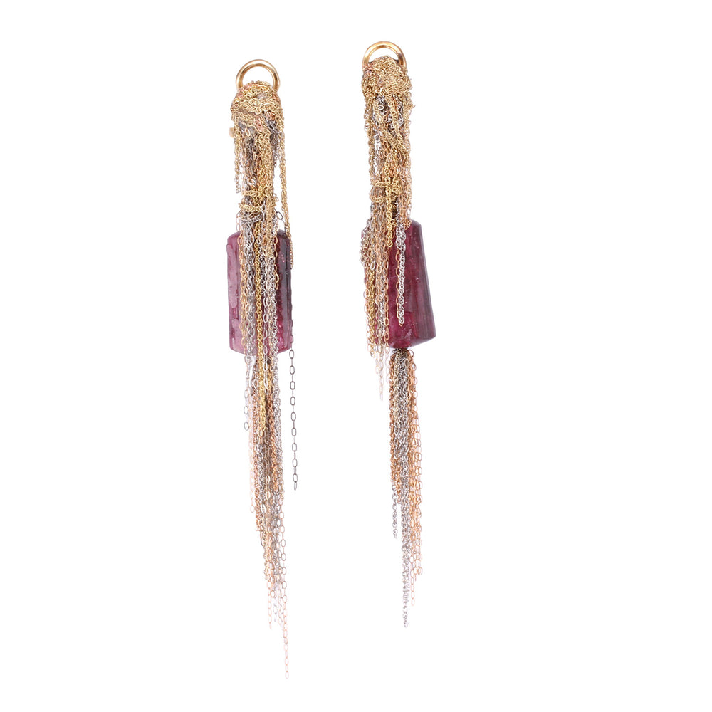 Front-facing view of Red Tourmaline All Chains Earrings by Martin Bernstein