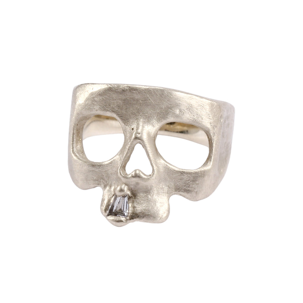 XS White Gold Diamond Snaggletooth Skull Ring