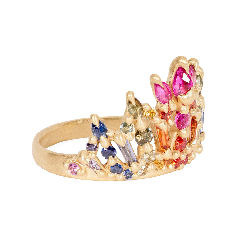 Side view of Rainbow Star Bright Short Lace Petal Ring by Polly Wales