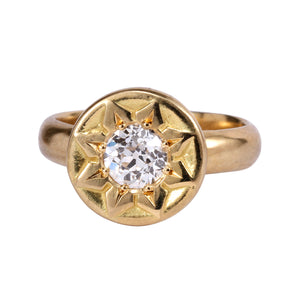 Front-facing view of Ancient Flower ring with diamond by Betsy Barron