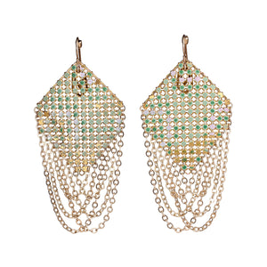 front-facing view of Swagged Lantern Green Mesh Earrings by Maral Rapp