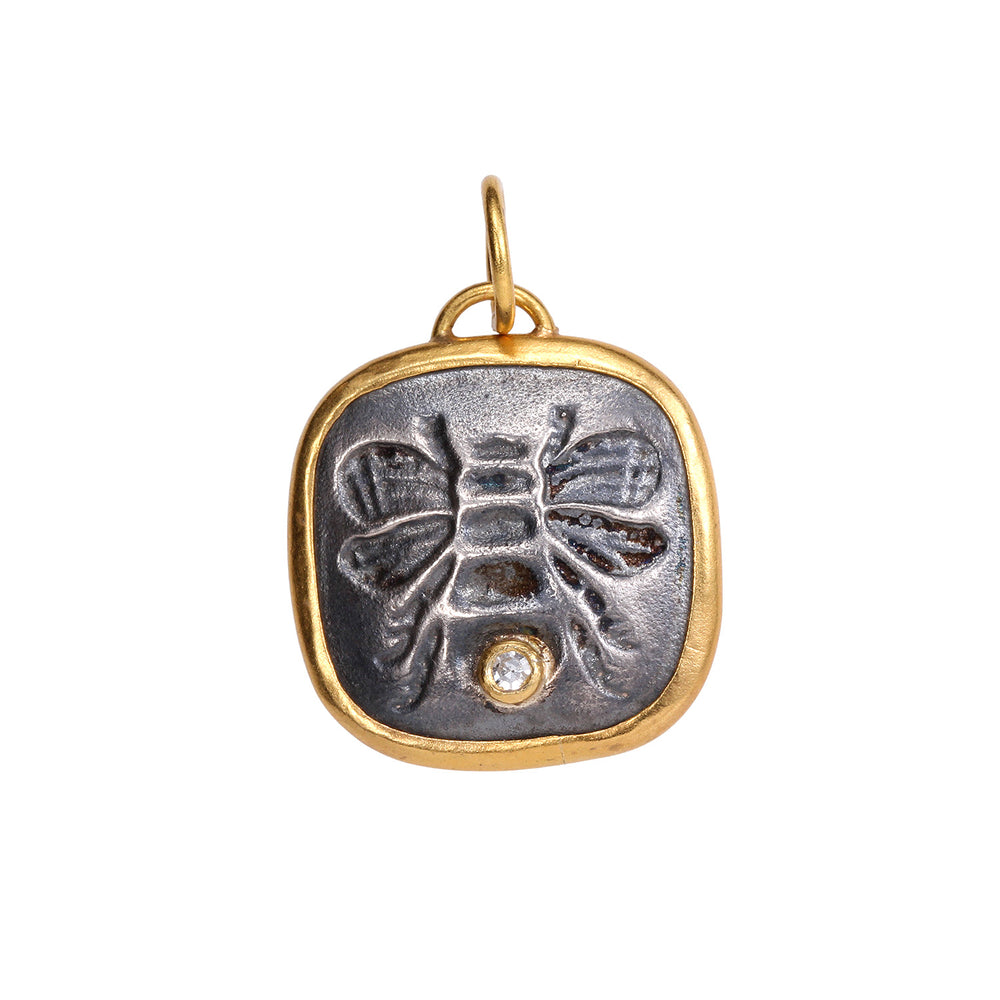 24k Gold Diamond Bumble Bee Pendant