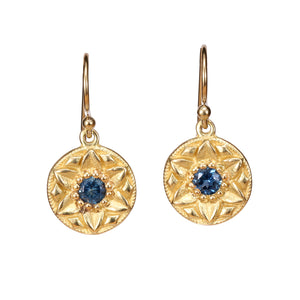 Front-facing view of Kai Earrings in 18k yellow gold by Betsy Barron