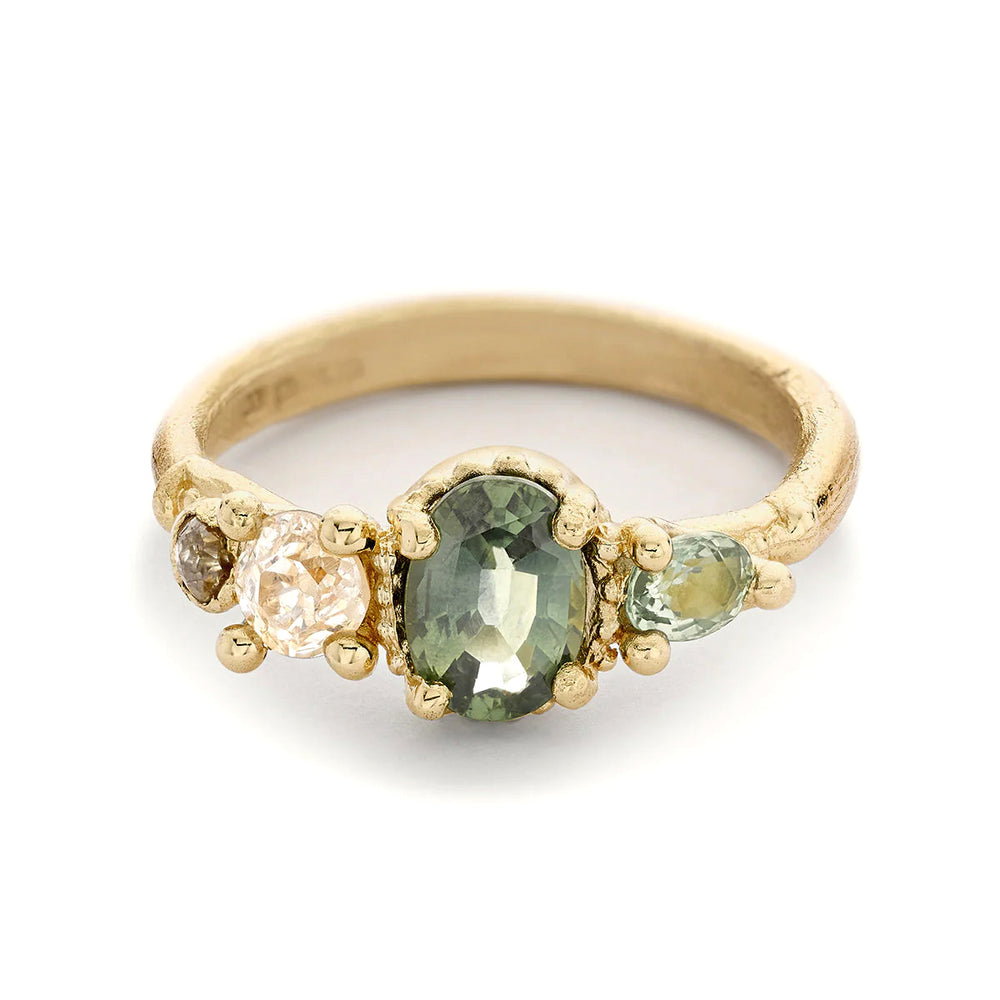 Green Sapphire and Diamond Four Stone Ring