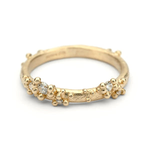 Front-facing view of Half Round Band with Diamonds and Granules by Ruth Tomlinson