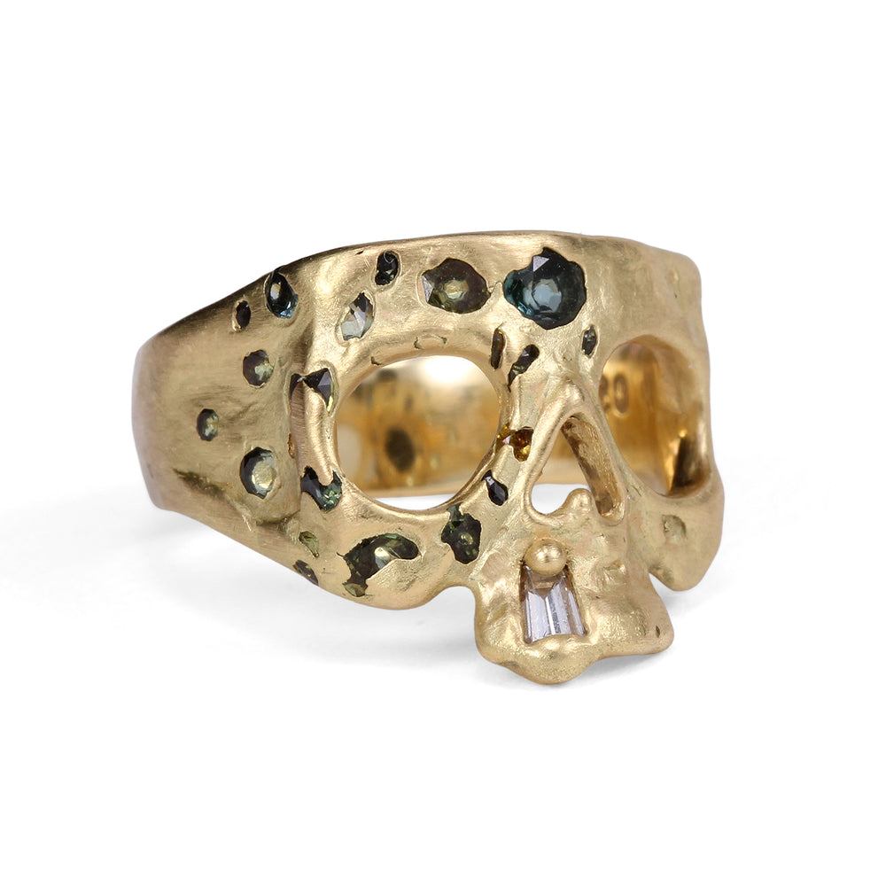XS Green Confetti Skull Ring