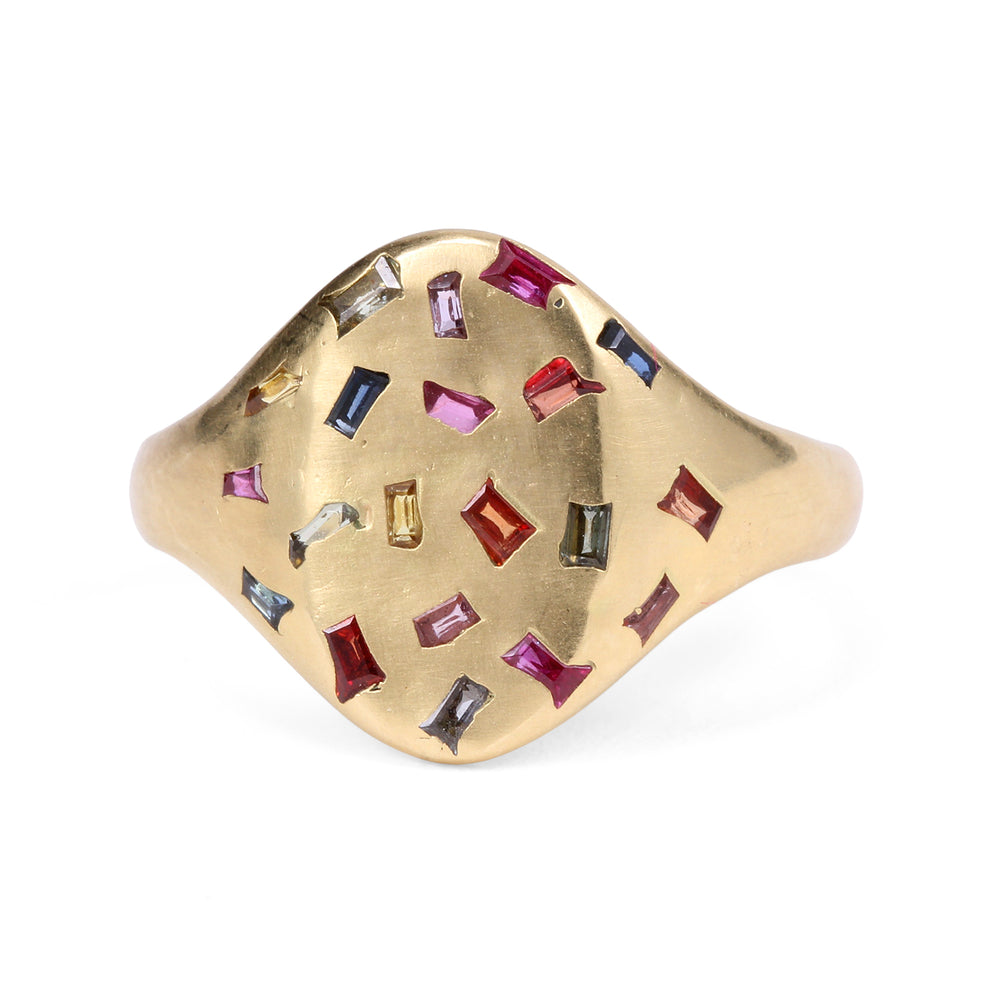 Rainbow Baguette Signet Ring