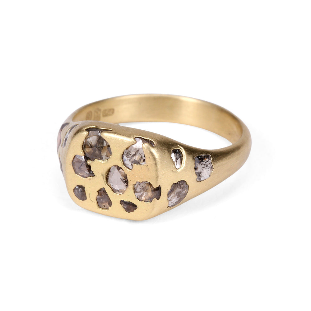 Cognac Diamond Peek-a-Boo Square Signet Ring