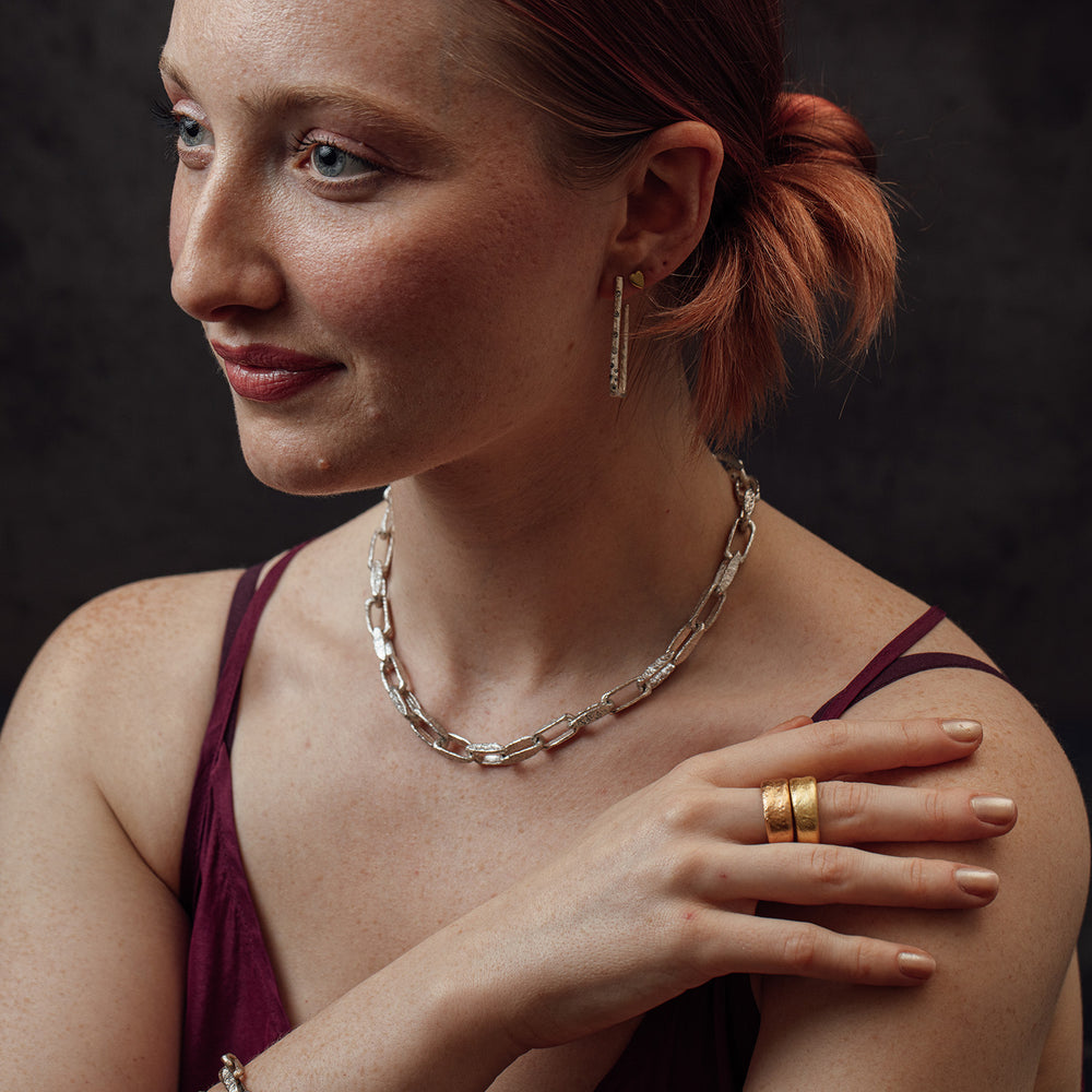 Model wearing Perry bands by Betsy Barron Jewellery