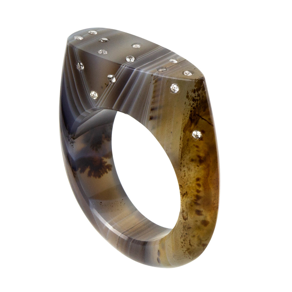 Side-angle view of Celestial Botswana Agate Signet Ring - Narrow by Jacqueline Cullen.