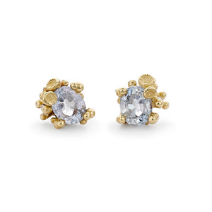 Front-facing view of Blue Sapphire and Diamond Encrusted Studs by Ruth Thomlinson