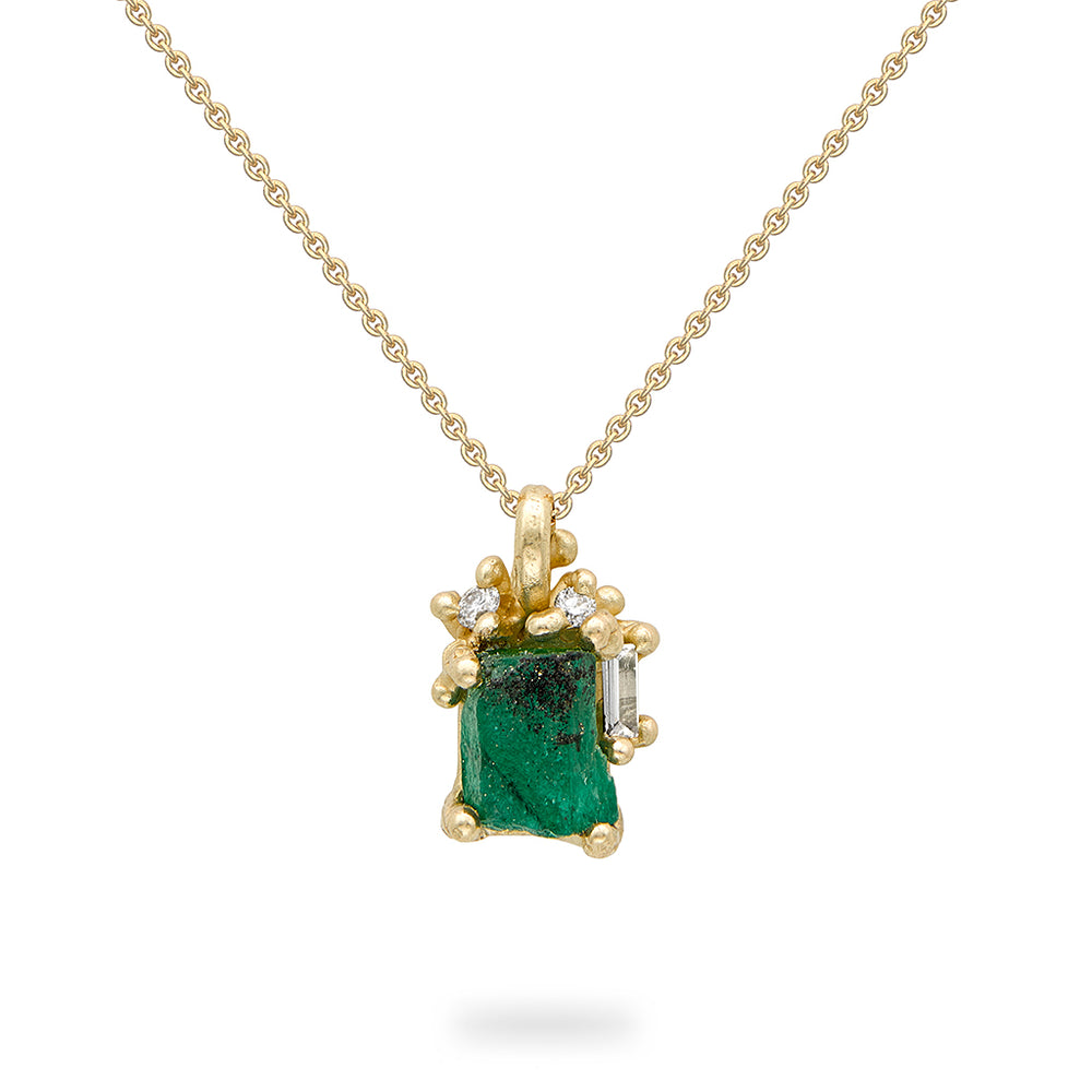 Raw Emerald and Diamond Encrusted Necklace