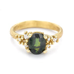 Green Sapphire and Diamond Ring with Granules