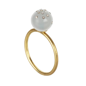 Side-angle view of Grey Agate Sphere Ring by Jacqueline Cullen.