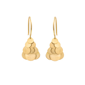 Front-facing view of Tiny Golden Hummingbird Cluster Earrings by Sia Taylor