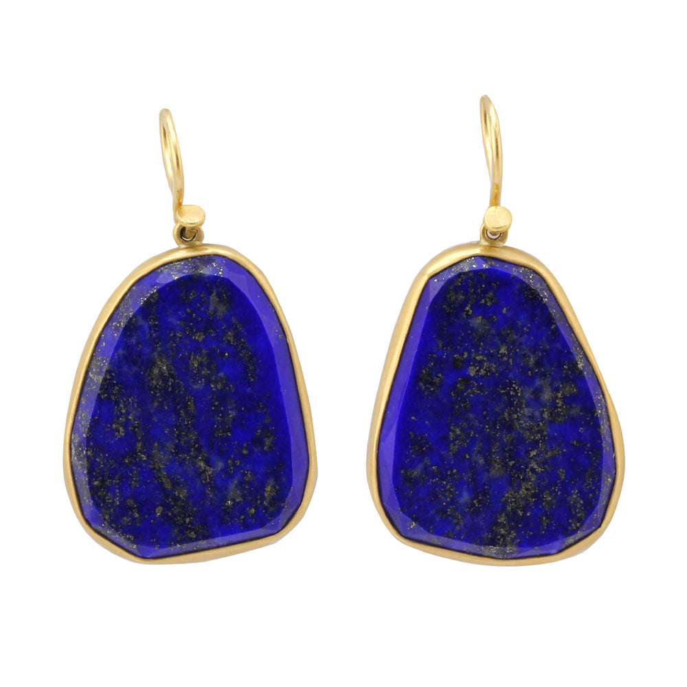 Front-facing view of Lapis Drop Earrings by Lola Brooks.