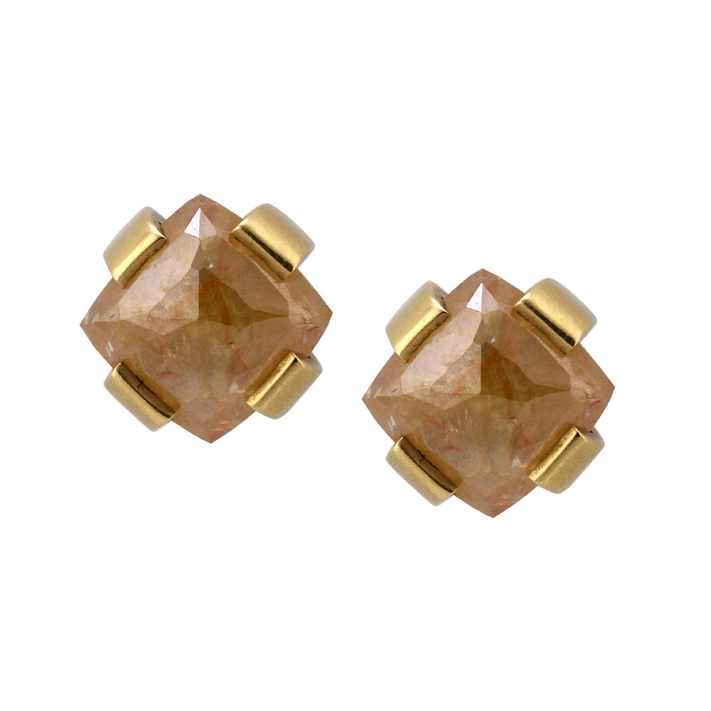Front-facing view of Saffron Diamond Prong Stud Earrings by Lola Brooks.
