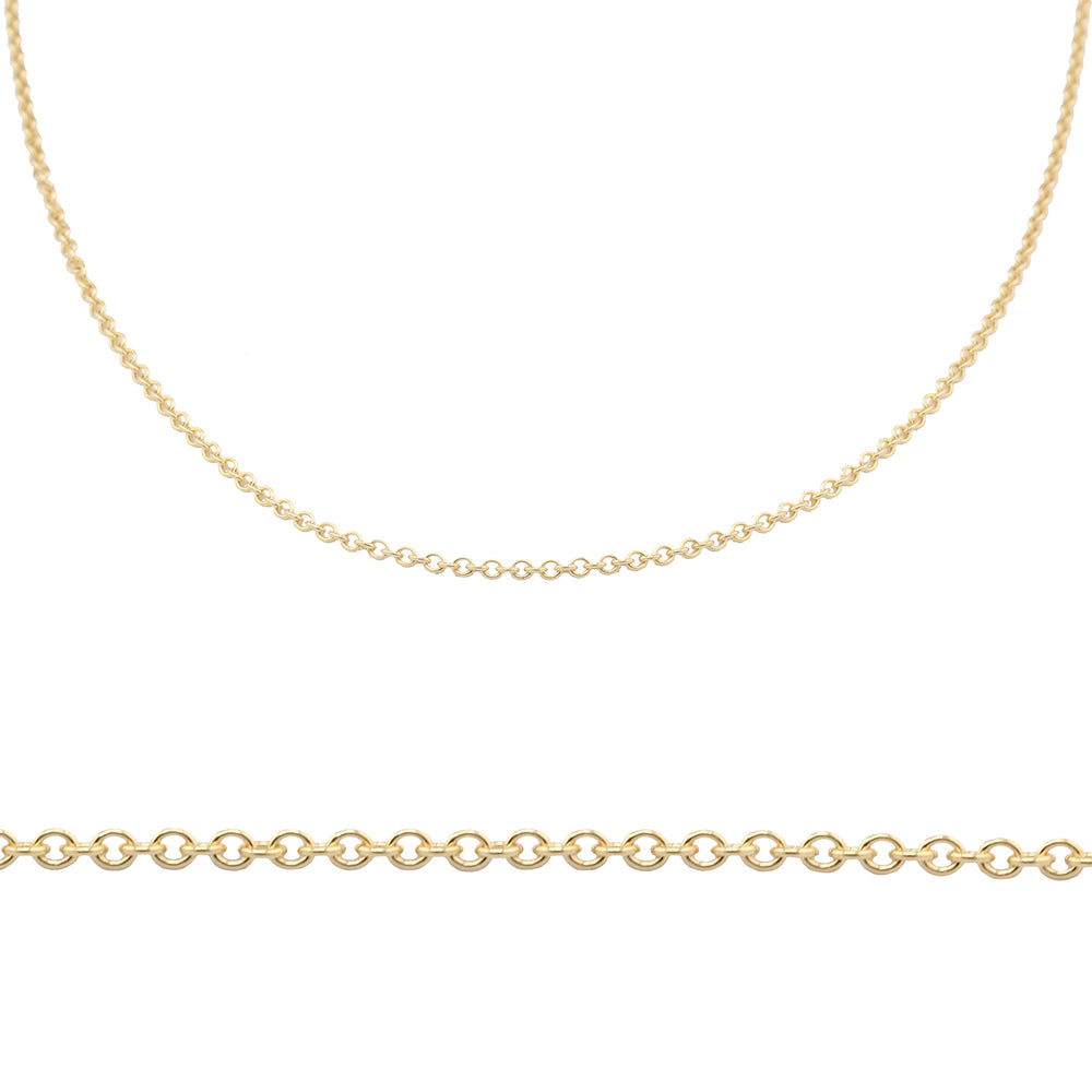 Detail views of 14k yellow gold cable chain.