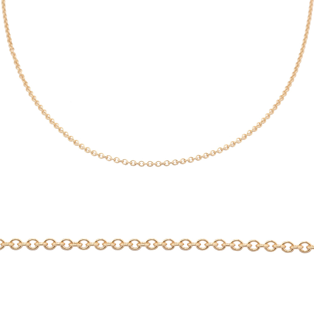 Detail views of 14k rose gold cable chain