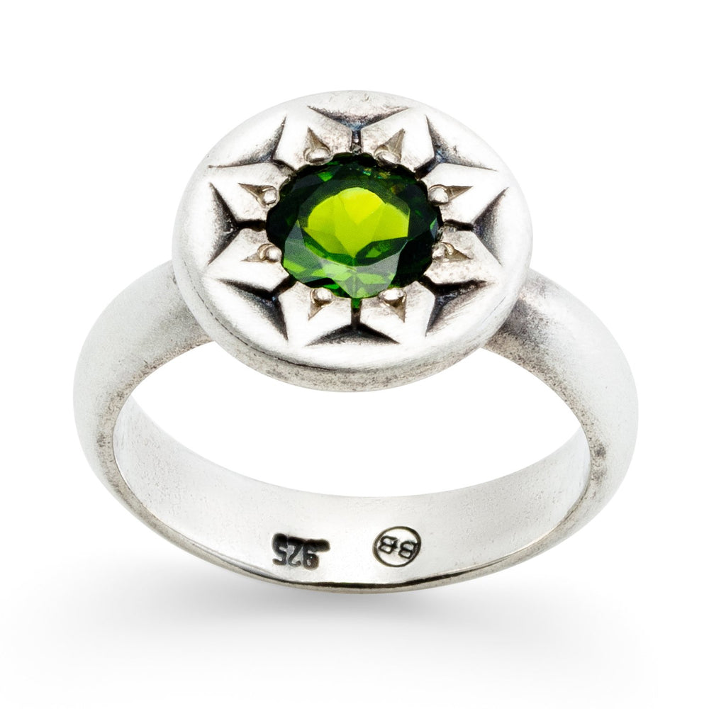 Ancient Flower Ring by Betsy Barron with emerald