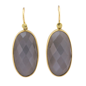 Front-facing view of Grey Moonstone Oval Drop Earrings by Lola Brooks