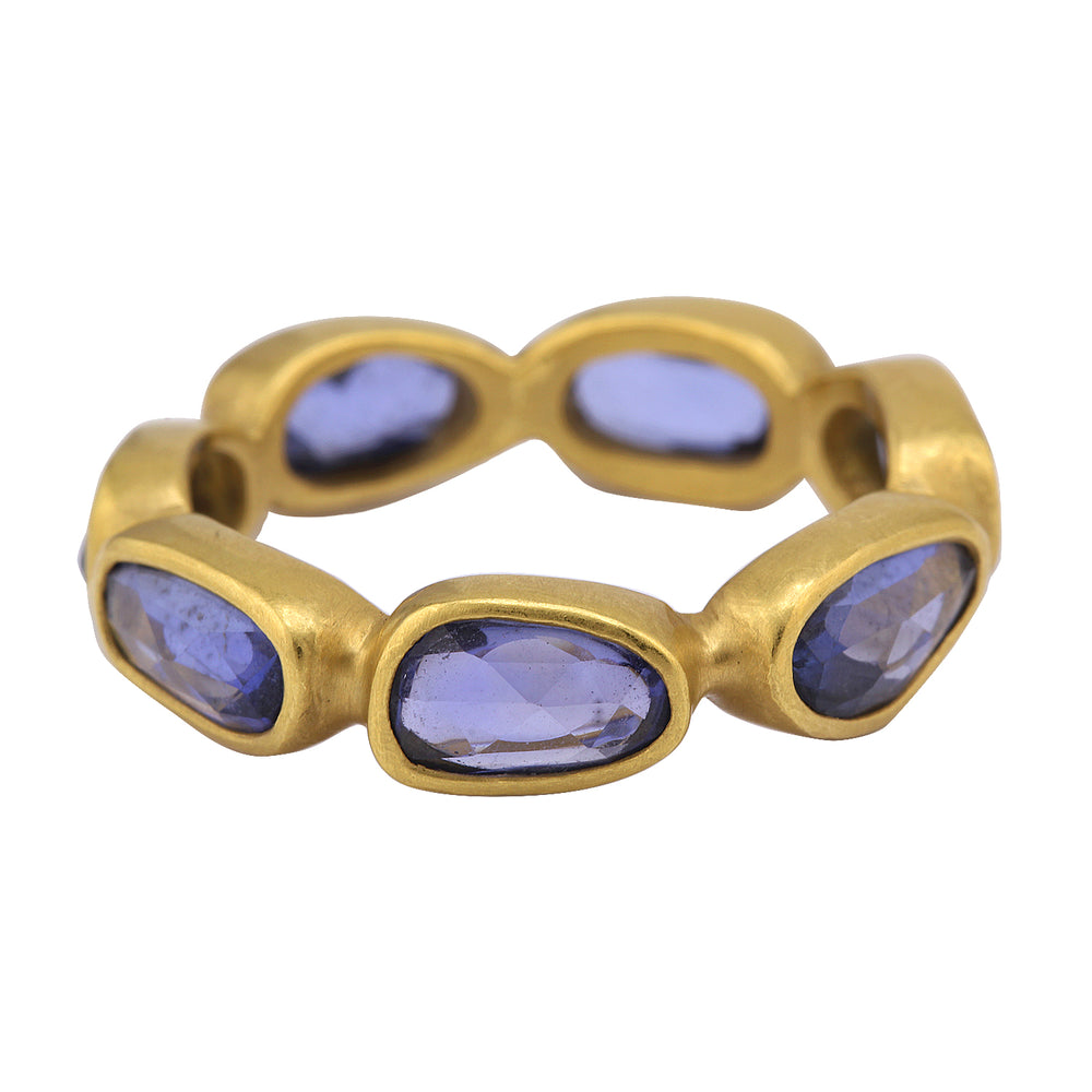 Angled view of Fine Sapphire Eternity Band by Lola Brooks