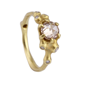 
            
                Load image into Gallery viewer, Angled view of Champagne Diamond Cluster Ring with White Diamond Melee by Johnny Ninos
            
        