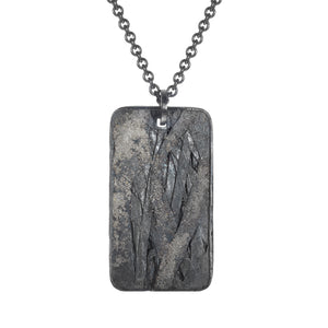 Front view of Palladium and Silver Dog Tag Pendant by Todd reed