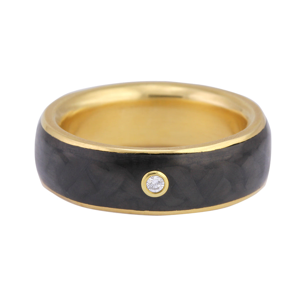 Front-facing view of 18k Yellow Gold and Carbon Fiber Ring by Diana Hall
