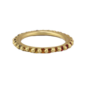
            
                Load image into Gallery viewer, Angled view of Rita Ring with Rainbow Sapphires by Polly Wales.
            
        