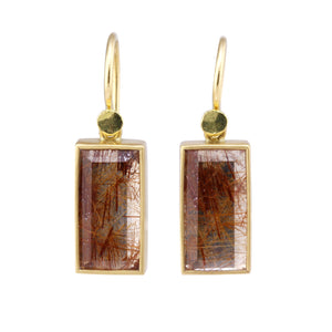 Front-facing view of Rutilated Quartz Rectangle Drop earrings by Lola Brooks.