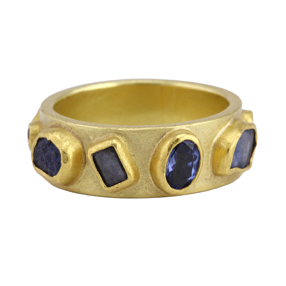 Front-facing view of Rough and Faceted Montana Sapphire Eternity Band by Petra Class