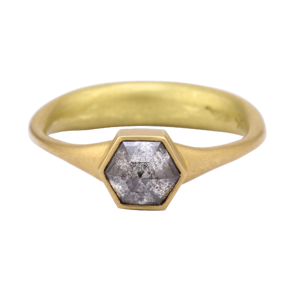Front-facing view of Grey Octagon Chunky Diamond Ring by Lola Brooks.