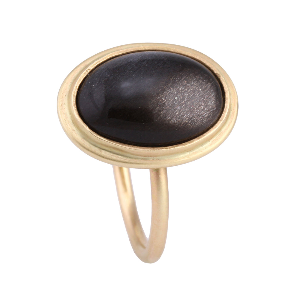 Angled view of Black Moonstone Cabochon Ring by Monica Riley