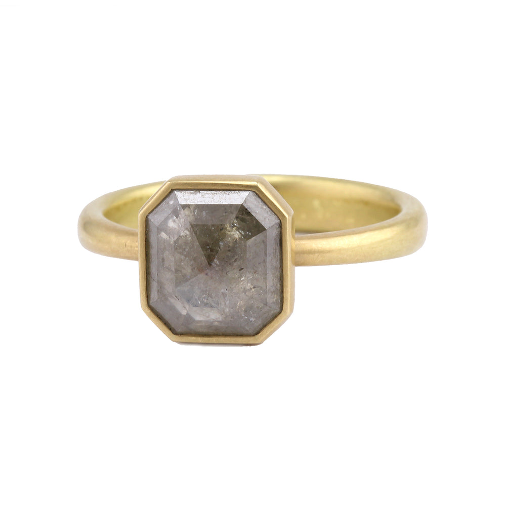 Angled view of Octagonal Grey Diamond Ring by Lola Brooks.