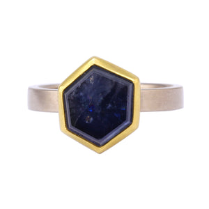Front view of Sapphire Hexagon Ring by Sam Woehrmann