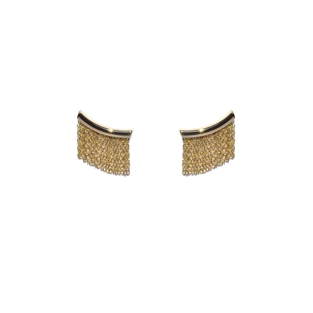 Front-facing view of Small Yellow Gold Fringe Ear Climbers by Andrea Blais.