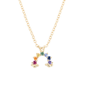 Detail view of Keshet Necklace with rainbow sapphires by Ruta Reifen.