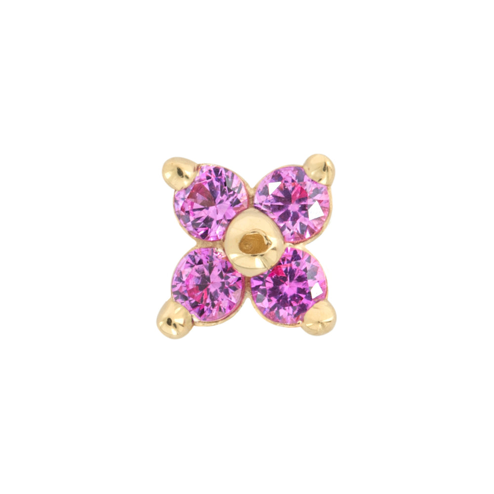 Front-facing view of Clover Stud with pink sapphires by Ruta Reifen.