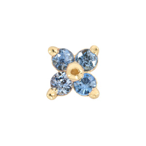 
            
                Load image into Gallery viewer, Front-facing view of Clover Stud with light-blue sapphires by Ruta Reifen.
            
        