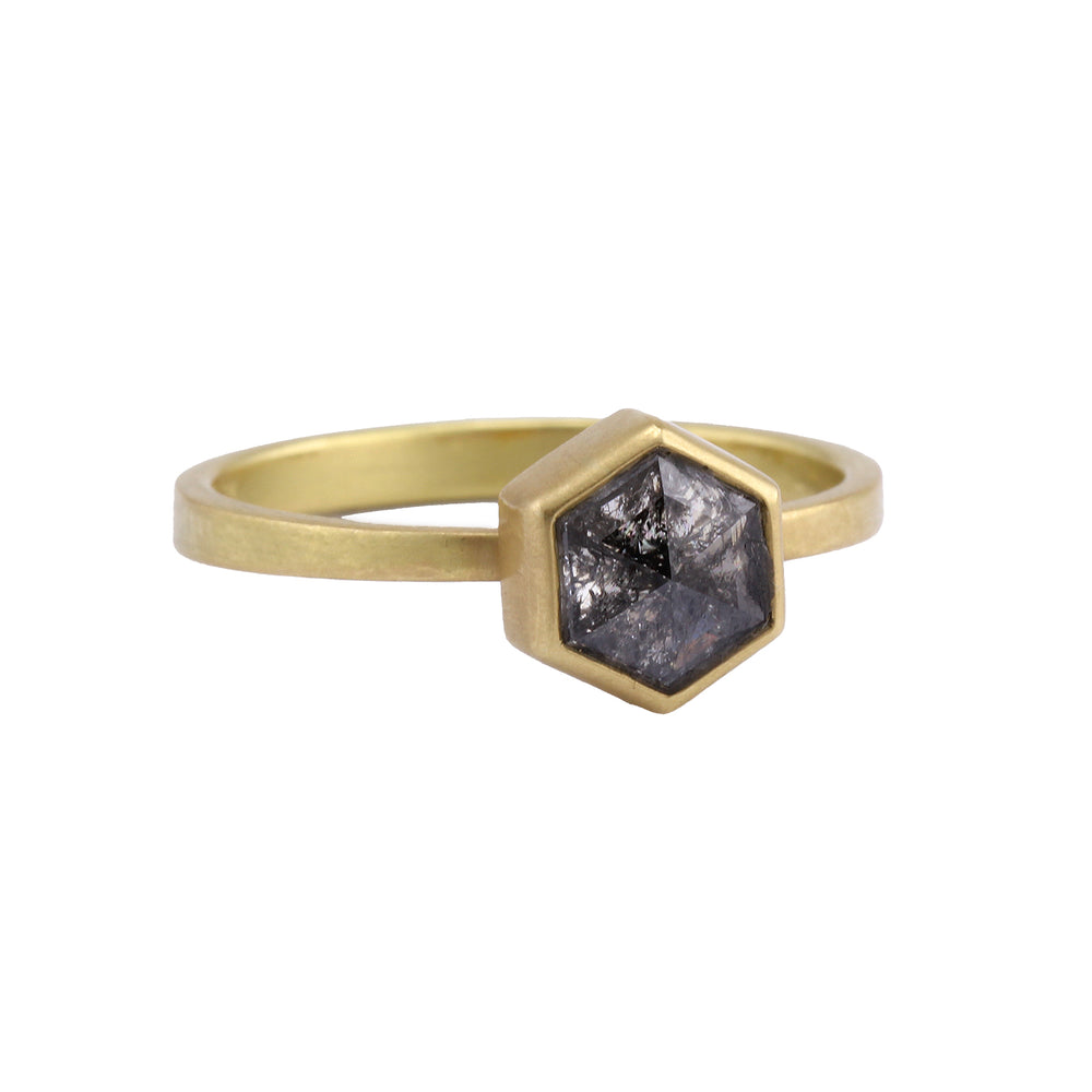 Angled view of Hexy Peppered Diamond Ring by Lola Brooks