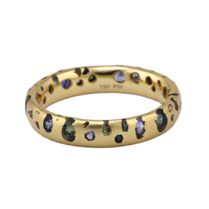 Angled view of Confetti Ring - Narrow Greens and Blues by Polly Wales.
