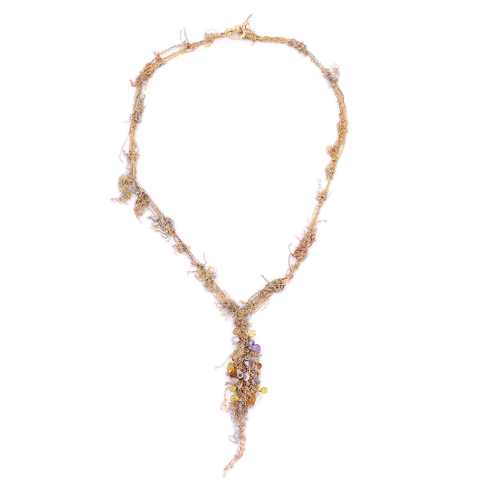Front-facing view of Sapphire Pendant All Chain Necklace by Martin Bernstein
