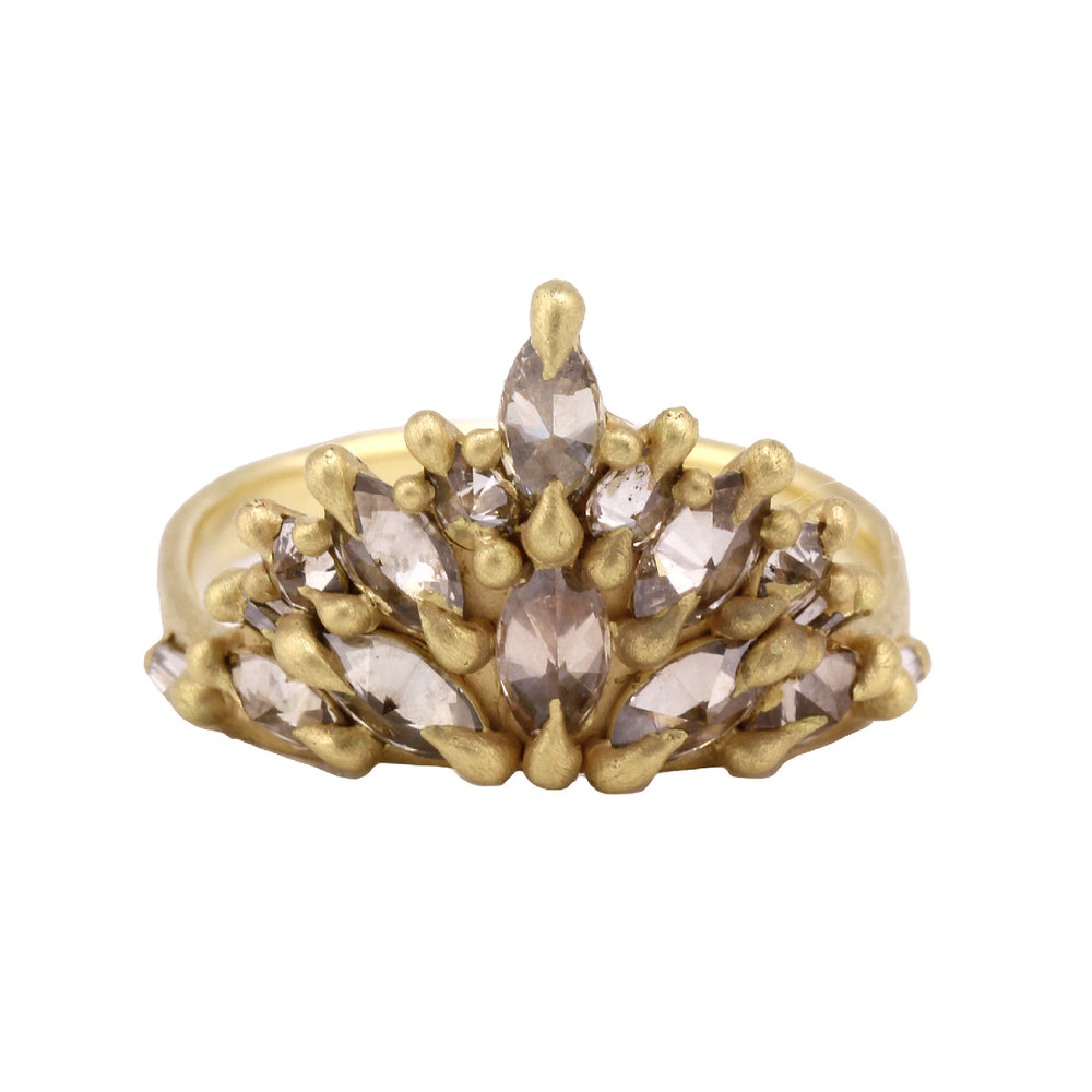 
            
                Load image into Gallery viewer, Front-facing view of Cognac Diamond Lena Skull Crown Ring by Polly Wales.
            
        