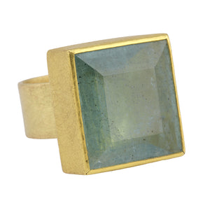Angled view of Large Square Aquamarine Ring by Petra Class