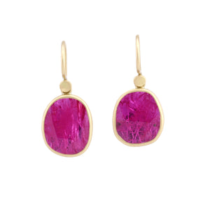 Front-facing view of Ruby Pebble Drop Earrings by Lola Brooks.